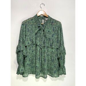 Lucky Brand popover top babydoll paisley peasant renaissance green women 3X